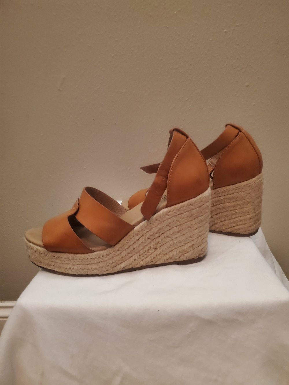 BEAST FASHION Tan Braided Espadrille Wedge Sandals